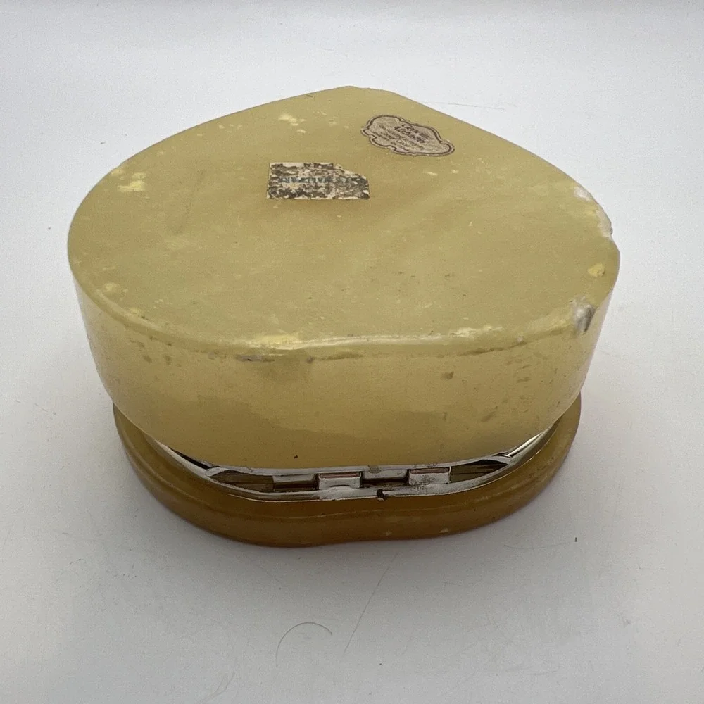 Vintage George Good Italian Alabaster Trinket Box Heart Hinged Painted Flower